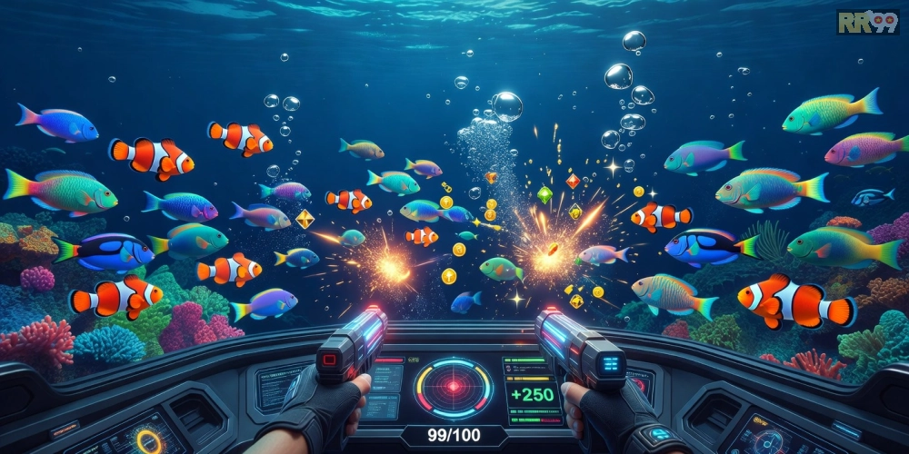 Minh họa khái niệm game bắn cá online rr99 với giao diện săn cá sống động