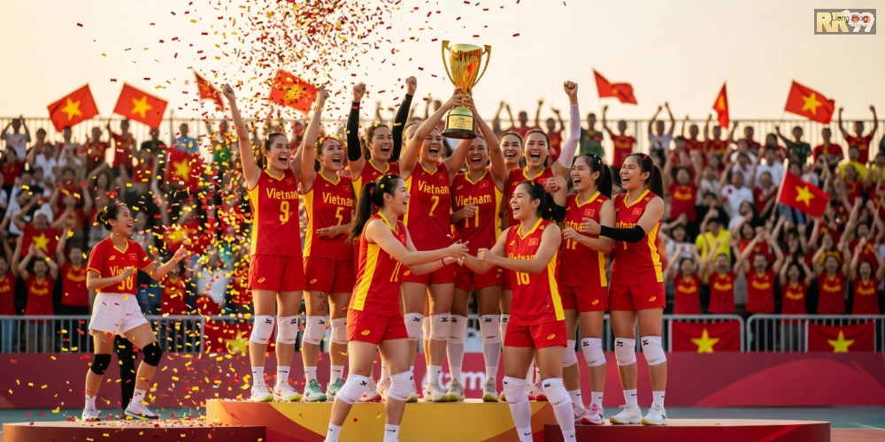 Đội tuyển bóng chuyền nữ Việt Nam ăn mừng chức vô địch SEA Games 2025